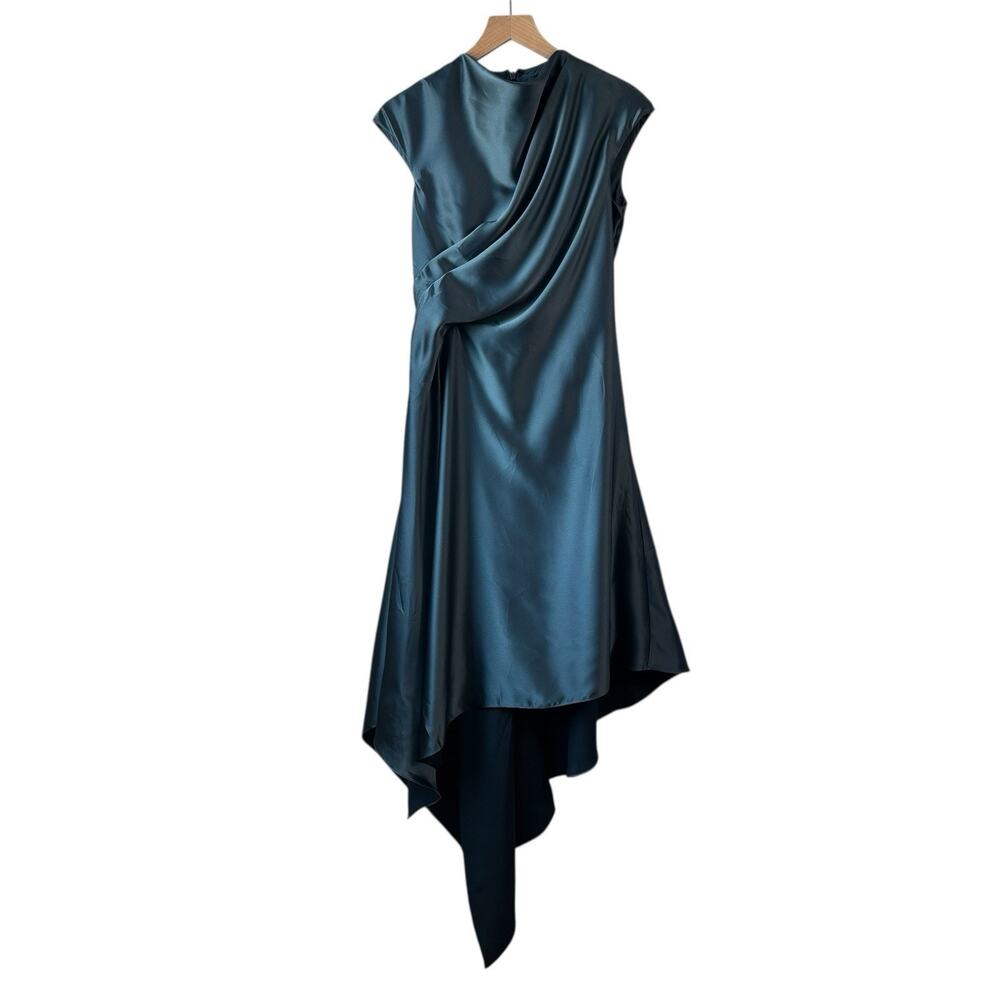 Amsale Womens Dress 4 Green‎ Handkerchief Hem Dress Satin Evening Cocktail New